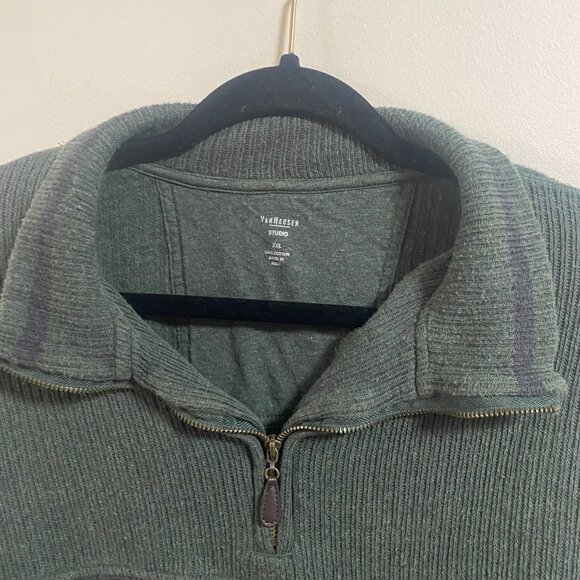 Van Heusen Studio Men's 1/4 Zip Pullover Sweater XXL Green Cotton - Picture 2 of 8